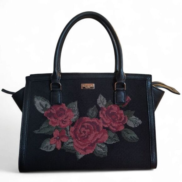Kate Spade New York Seely Lane Lana Rose Satchel Leopard Cross Stitch Purse - Picture 1 of 8